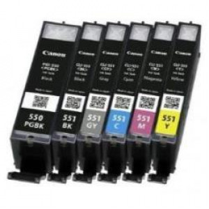 CONFEZIONE NO BLISTER CONTENENTE N.1 CARTUCCIA PG-550 PGBK DA 15 ML E N.1 CARTUCCIA PER COLORE PGI 551 C/M/Y/GY/BK DA 7 ML