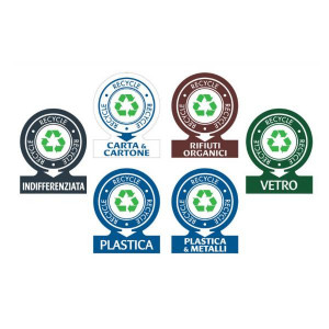 KIT ETICHETTE CONTENITORI RIFIUTI OFFICE ASSORTITE, 141X110MM, 6      ETICHETTE PER CONF